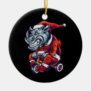Kerstrhino Santa Wearing Pet Merry Xmas Keramisch Ornament