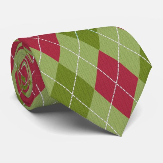 kerstriet met rode en groene diamanten stropdas (Opgerold)
