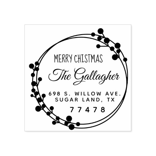 Kerstring Vrolijk Kerstmis Retouradres Rubberstempel (Afrduk)