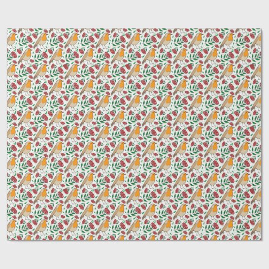 KerstRobin Berries  Red Green White Cadeaupapier (Vlak)