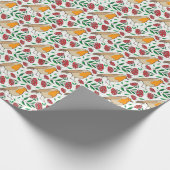 KerstRobin Berries  Red Green White Cadeaupapier (Hoek)