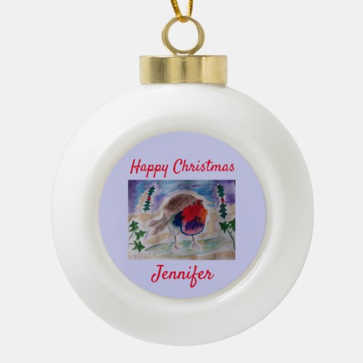 KerstRobin Ceramic Ball Ornament (Voorkant)
