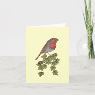 Kerstrobin en damesbladeren feestdagen kaart