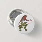 kerstrobin en visblad ronde button 3,2 cm (Voorkant /achterkant)