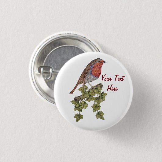 kerstrobin en visblad ronde button 3,2 cm (Voorkant /achterkant)