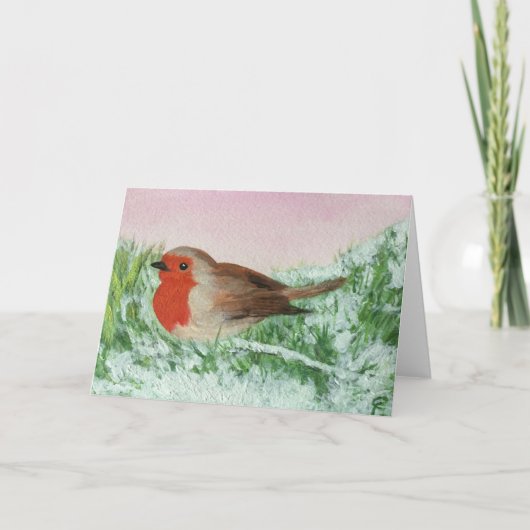 KerstRobin Hand Painted Feestdagen Kaart (Voorkant)