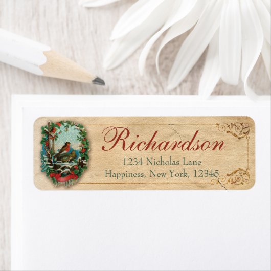 KerstRobin Old Antiek Victoriaans Sshit Red Etiket (Insitu)