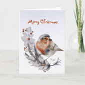 KerstRobin Redborst Floral Waterverf Feestdagen Kaart (Voorkant)