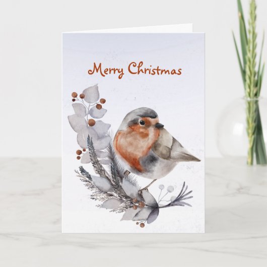 KerstRobin Redborst Floral Waterverf Feestdagen Kaart (Voorkant)