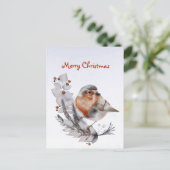 KerstRobin Redborst Floral Waterverf Feestdagenkaart (Staand voorkant)