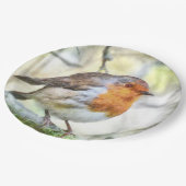 KerstRobin Redborst Winter Waterverf Papieren Bordje (Gekanteld)