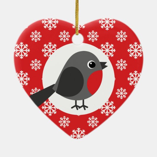 KerstRobin Snowflakes Red Keramisch Ornament (Achterkant)