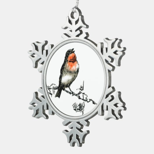 KerstRobin Tin Sneeuwvlok Ornament (Rechts)