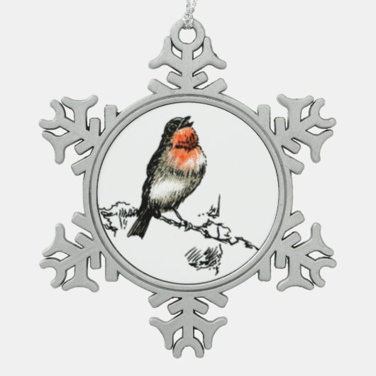 KerstRobin Tin Sneeuwvlok Ornament (Voorkant)