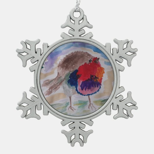 KerstRobin Tin Sneeuwvlok Ornament (Voorkant)