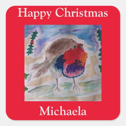 KerstRobin Vierkante Sticker (Voorkant)