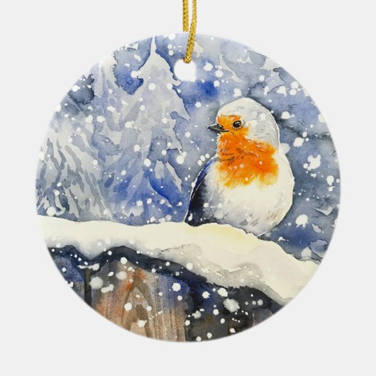 KerstRobin Winter Holiday Keramisch Ornament (Voorkant)