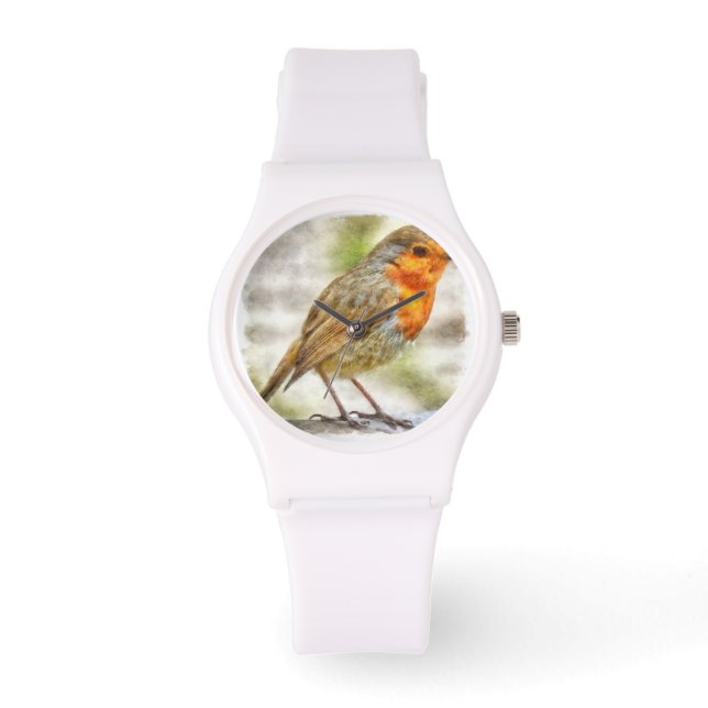 KerstRobin Winter Waterverf Horloge (Voorkant)
