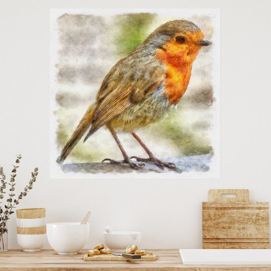 KerstRobin Winter Waterverf Poster (Keuken)