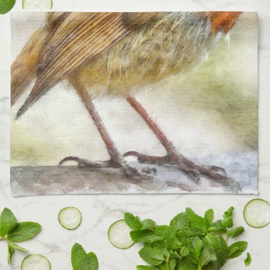 KerstRobin Winter Waterverf Theedoek (Gevouwen)