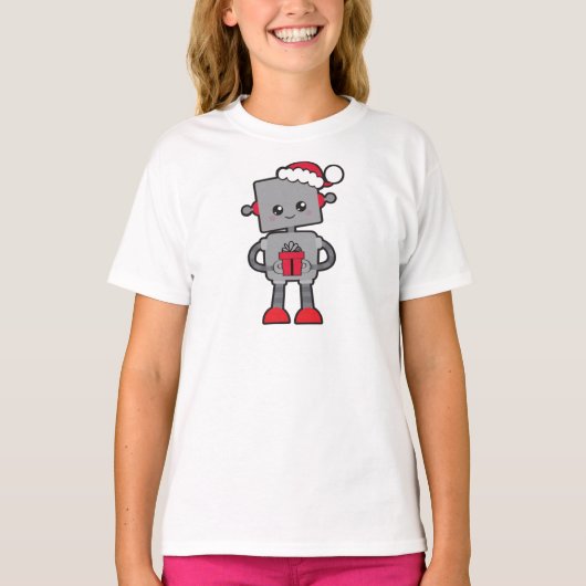 Kerstrobot, Cute Robot, Santa Hat, Gifts T-shirt (Voorkant)