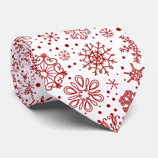 Kerstrode Abstracte sneeuwvlokken op wit Stropdas (Opgerold)