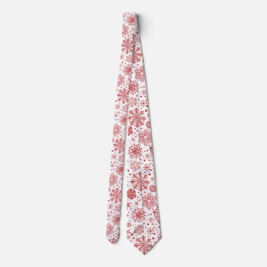 Kerstrode Abstracte sneeuwvlokken op wit Stropdas (Achterkant)