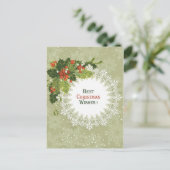 Kerstrode Berries Green Wreath Feestdagenkaart (Staand voorkant)