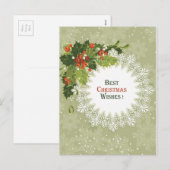 Kerstrode Berries Green Wreath Feestdagenkaart (Voorkant / Achterkant)