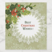 Kerstrode Berries Green Wreath Wijn Etiket (Enkel label)