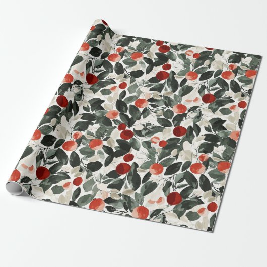 kerstrode bessen cadeaupapier (Uitgerold)