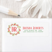 kerstrode bessen en bloemen, groot monogram etiket (Insitu)