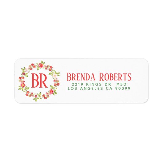 kerstrode bessen en bloemen, groot monogram etiket (Voorkant)