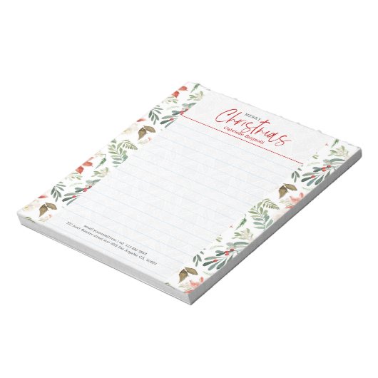 Kerstrode bessen en groene winterbladeren notitieblok (Linkerzijde)