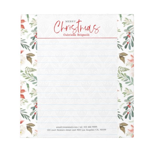 Kerstrode bessen en groene winterbladeren notitieblok (Voorkant)