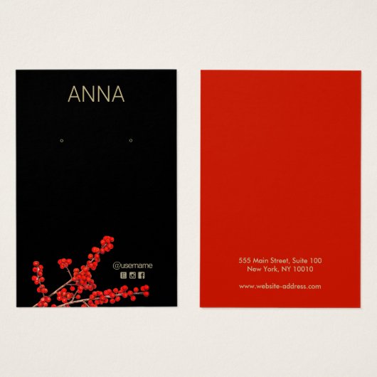 kerstrode bessen met oorspong visitekaartje (Voorkant /achterkant)