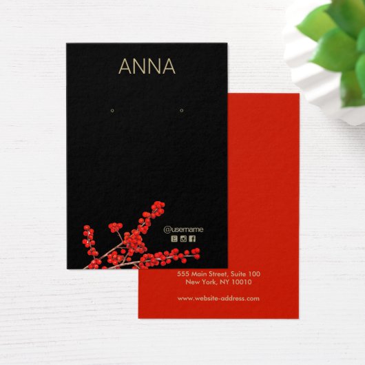 kerstrode bessen met oorspong visitekaartje (Bureau)