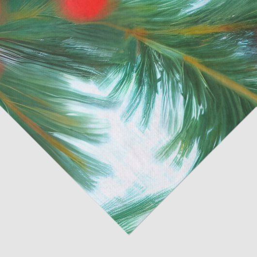 kerstrode bessen op groene lijnen tissuepapier (Detail)