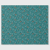 Kerstrode bessen patroon modern elegant blauwgroen cadeaupapier (Vlak)