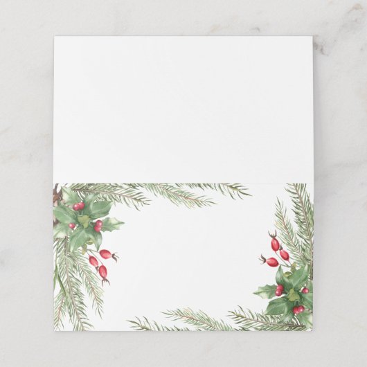 kerstrode bessen plaatskaartje (Buitenkant ongevouwen)