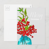 Kerstrode bessen watercolor kunst feestdagenkaart (Voorkant / Achterkant)