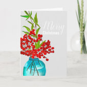 Kerstrode bessen waterverf kunst feestdagen kaart (Voorkant)