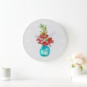 Kerstrode bessen waterverf kunst grote klok (Huis)