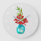 Kerstrode bessen waterverf kunst grote klok (Voorkant)