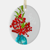 Kerstrode bessen waterverf kunst keramisch ornament (Rechts)