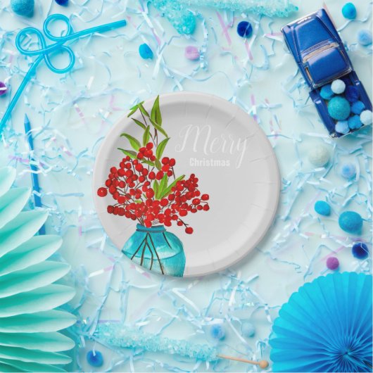 Kerstrode bessen waterverf kunst papieren bordje (Feest)