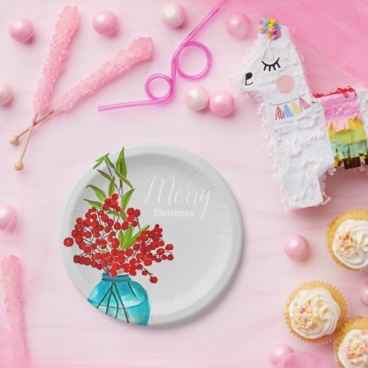 Kerstrode bessen waterverf kunst papieren bordje (Feest)