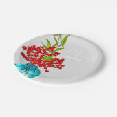 Kerstrode bessen waterverf kunst papieren bordje (Gekanteld)