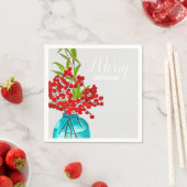 Kerstrode bessen waterverf kunst servet (Insitu)