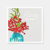 Kerstrode bessen waterverf kunst servet (Voorkant)